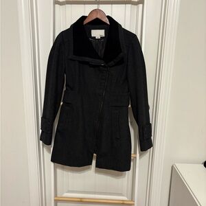 Gray and Black Asymmetrical Zipper Peacoat